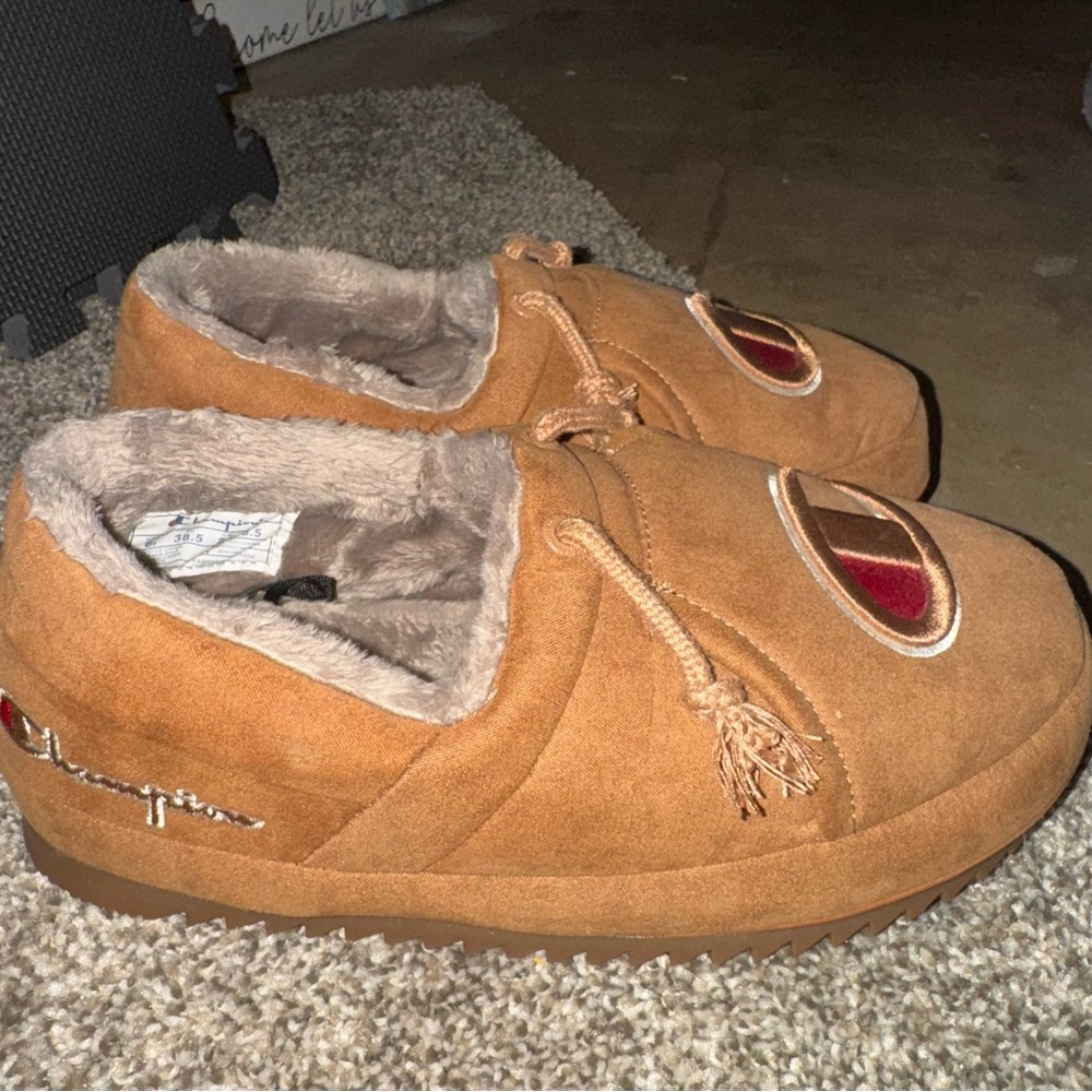 Boys Champion Brown Suede Fur-Lined Moccasins